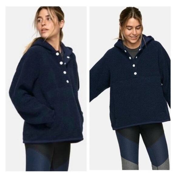 Women’s Outdoor Voices MegaFleece Snap Up Hoodie Navy Blue Wool Blend Size XS - Picture 1 of 8